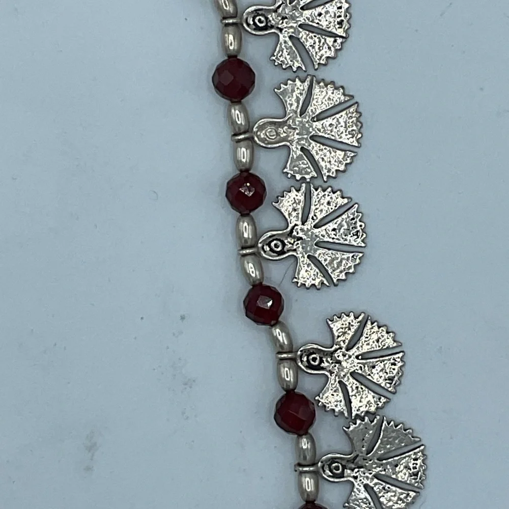 “VINTAGE GINGKO LEAF NECKLACE” Silver with Brown Faceted “Jet”  Beads. - Picture 7 of 15